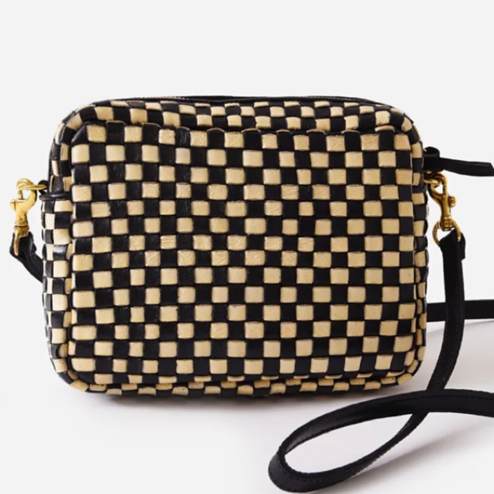Clare V midi sac in WOVEN cream/black check